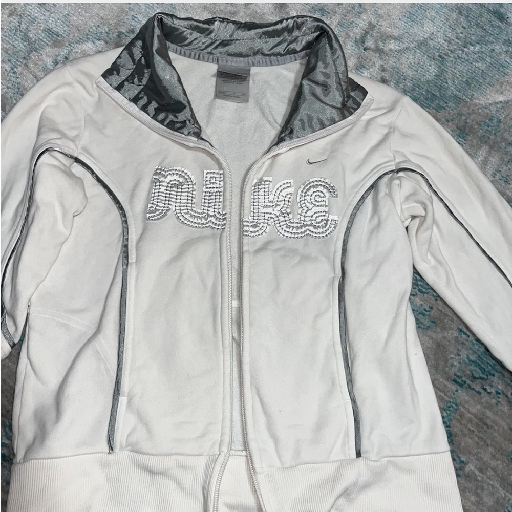 Vintage y2k white and silver embroidered Nike zip up sweatshirt
